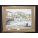 A FRAMED AND GLAZED WATERCOLOUR OF A HARBOUR SCENE ENTITLED ANNALONG BY C S CLEMSON 1989