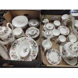 TWO TRAYS OF WEDGWOOD HATHAWAY ROSE CHINA TO INCLUDE TEA AND COFFEE POTS ETC