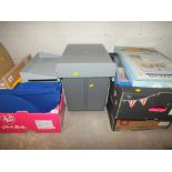 THREE TRAYS OF STATIONARY ETC PLUS A BIN