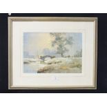 A FRAMED AND GLAZED WATERCOLOUR ENTITLED 'MORNING MIST' ILMINSTER SIGNED DENNIS PANNETT