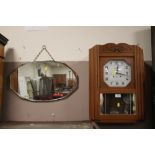 A VINTAGE FRENCH WALLCLOCK & A DECO WALL MIRROR (2)