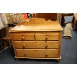 AN ANTIQUE PINE TWO OVER TWO CHEST OF DRAWERS, W 106 cm