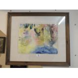 A FRAMED AND GLAZED ABSTRACT WATERCOLOUR BY CAROLINE BAILEY (INFORMATION VERSO)