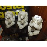 THREE SMALL STONEWARE MONKEY FIGURES