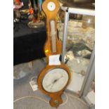 A VINTAGE OAK ANEROID BAROMETER A/F