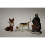 A BOXED ROYAL DOULTON SMALL GOOD KING WENCESLAS TOGETHER WITH BESWICK FOX AND HOUND