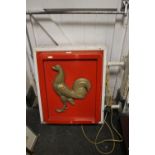 A VINTAGE WALL HANGING OUTDOOR ILLUMINATING COCKEREL SIGN (COURAGE BEER)