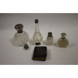 A QUANTITY OF SILVER TOPPED SCENT BOTTLE ETC TOGETHER WITH HALLMARKED SILVER MOUNTED BOOK