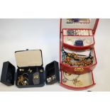 TWO JEWELLERY BOXES AND CONTENTS TO INCLUDE GOLD EARRINGS ETC
