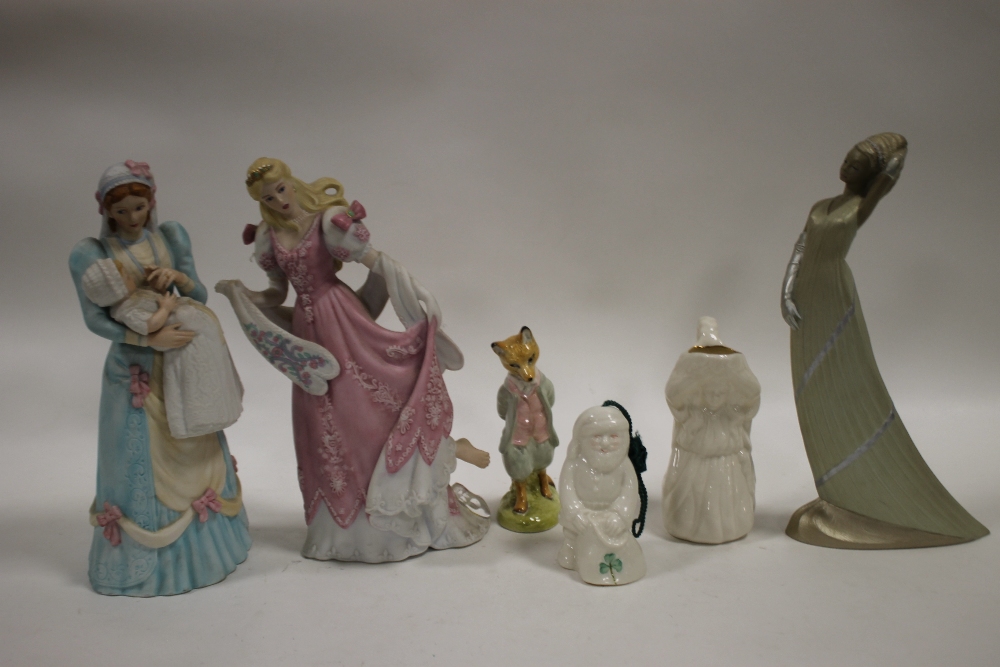 A COLLECTION OF ASSORTED FIGURES TO INCLUDE ROYAL ALBERT, BELLEEK ETC (6)