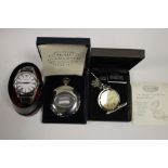 A GENTS EMPORIO ARMANI GENTS WRISTWATCH TOGETHER WITH A DALVEY POCKET WATCH AND TRAVELLING CLOCK