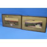 TWO FRAMED AND GLAZED WATER COLOURS ONE DEPICTING A COUNTRYSIDE SCENE AND THE OTHER A LAKESIDE SCENE