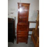 A SLIM YEW WOOD BUREAU BOOK CASE