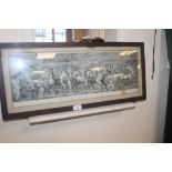 A FRAMED AND GLAZED PRINT TITLED CHAUCER'S CANTERBURY PILGRIMS AFTER WILLIAM BLAKE