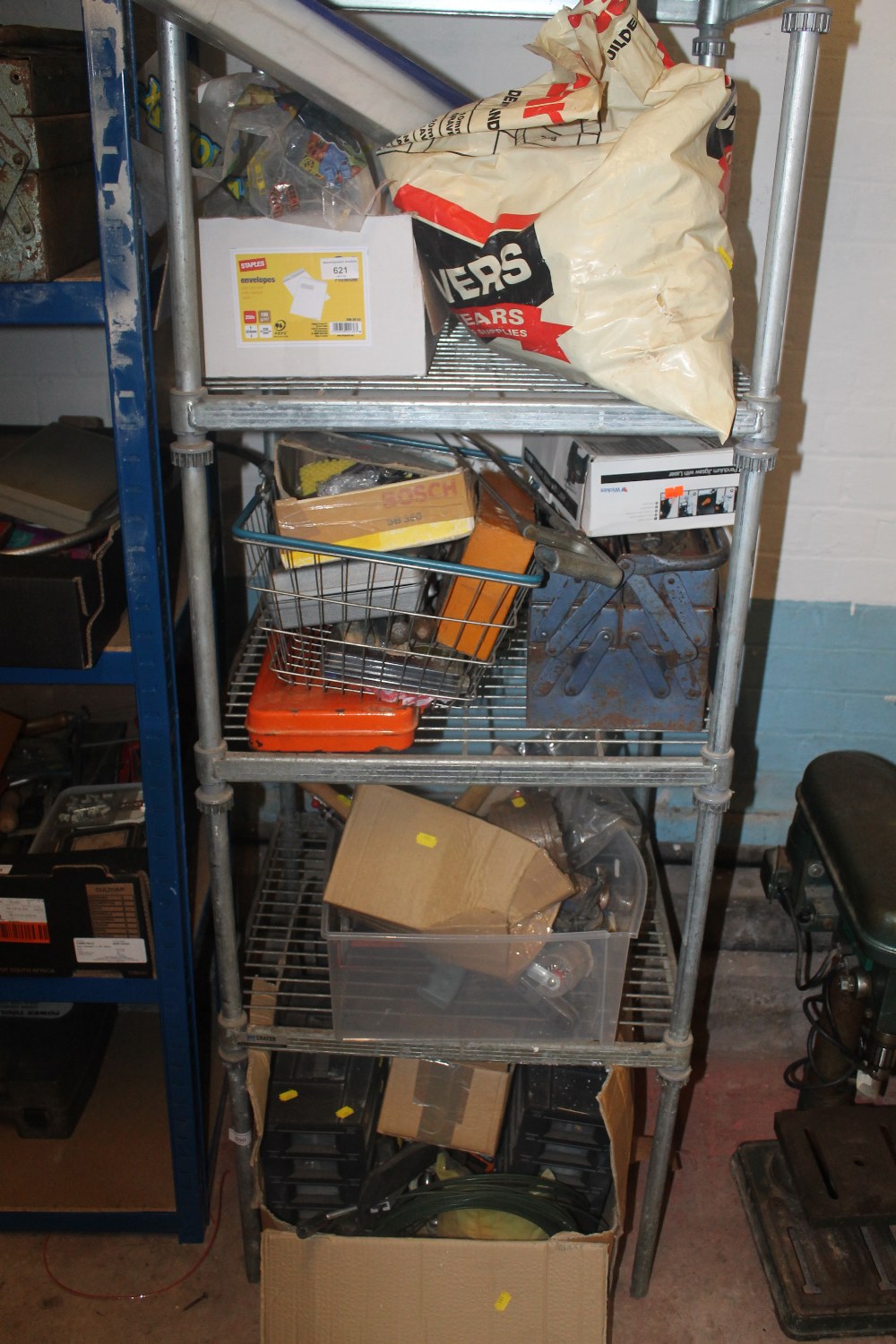 A LARGE QUANTITY OF ASSORTED TOOLS (CONTAINED IN FOUR SHELVES, SHELVING NOT INCLUDED)