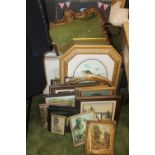 A QUANTITY OF ASSORTED PRINTS TOGETHER WITH A GILT MIRROR