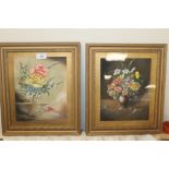 TWO FRAMED AND GLAZED STILL LIFE OILS