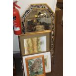 A QUANTITY OF ASSORTED PICTURES AND PRINTS TOGETHER WITH A MIRROR