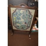 AN OAK FRAMED TAPESTRY FIRE SCREEN