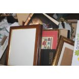 A BOX OF ASSORTED PICTURE FRAMES ETC