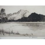 WILLIAM RENISON (1893-1938). A pair of mountainous wooded lake scenes, one signed in pencil lower