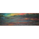 ENGLISH SCHOOL (XX). Coastal sunset, monogram lower right, oil on board, framed, 25 x 79 cm