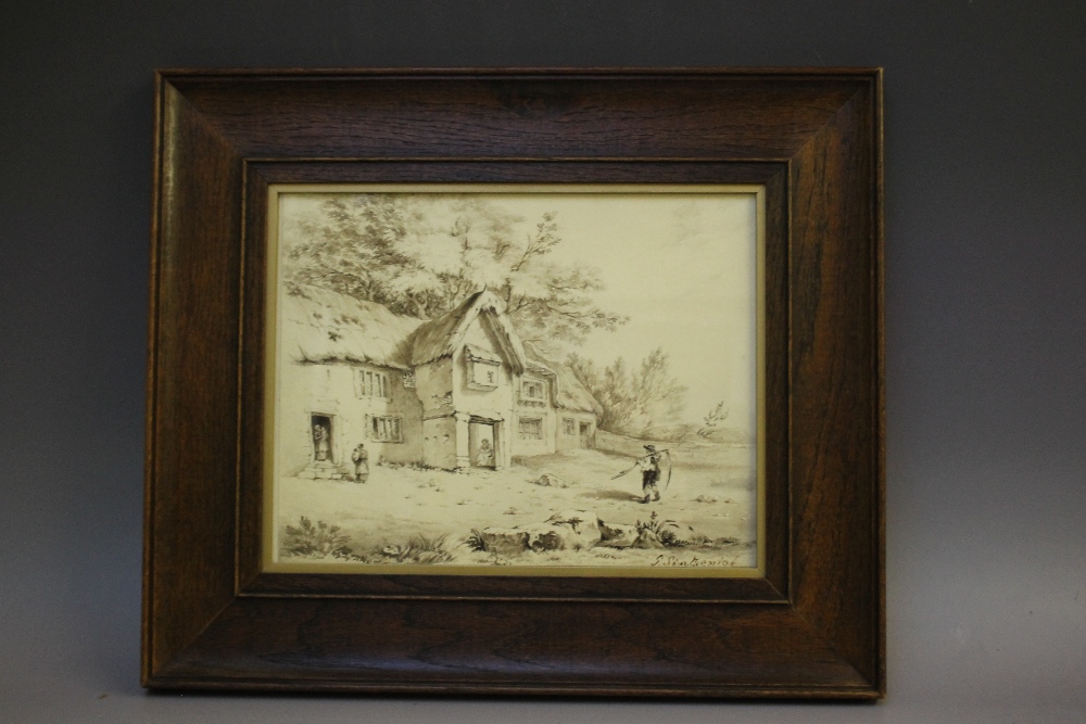 GUSTAV SINTZENICH (fl. 1809-1838). 'A Devonshire Cottage', with figures, see verso, signed lower - Image 2 of 6