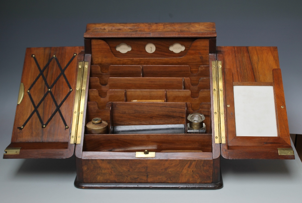 A VICTORIAN WALNUT TABLE TOP STATIONARY CABINET, the twin hinged doors opening to reveal fully - Image 2 of 6