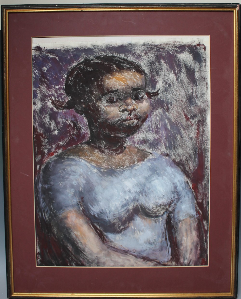 EVE DISHER (1894-1991). Portrait of a Jamaican girl, unsigned, mixed media, framed, 56 x 44 cm - Image 3 of 4