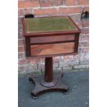 A 19TH CENTURY MAHOGANY LEATHER TOPPED SIDE TABLE, with two frieze drawers, raised on an octagonal