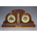 A VICTORIAN OAK COMBINATION CLOCK AND BAROMETER, W 37.5 cm