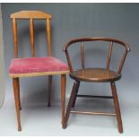 AN ANTIQUE HOOP BACK OAK CHILD'S / DOLL'S CHAIR, H 41 cm, together with another child's / doll's