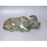 AN IMPOSING CHINESE JADE CARVING OF A RECUMBENT WATER BUFFALO, L 24 cm