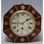 A MAHOGANY OCTAGONAL SEDAN CLOCK WITH BRASS INLAID DETAIL TO THE CASE, the silvered dial marked 'G W