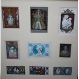 ARNOLD MACHIN (1911-1999). A framed collection of nine original mixed media drawings / designs to