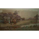 ALBERT HASELGRAVE (XIX-XX). Village scene with shires and figures, signed lower left, watercolour,