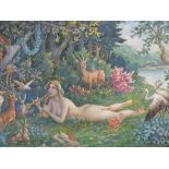 HELDING FEDENC. Twentieth century Continental school, woodland scene with female nude, playing a