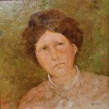 RAUL GUTIERREZ, an oil portrait of a lady, signed lower right and verso, 24.5 x 24.5 cm