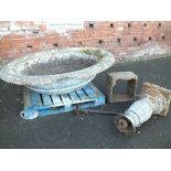 A LARGE MID 19TH CENTURY CAST PEDESTAL URN / FOUNTAIN ON STAND, the large shallow circular bowl rais