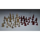 A COLLECTION OF SIXTY EIGHT LATE 19TH / EARLY 20TH CENTURY CHESS PIECES, part stained, largest piece