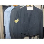 A SELECTION OF GENTS VINTAGE RAF UNIFORM ITEMS, together with a vintage navy blue tuxedo with velvet