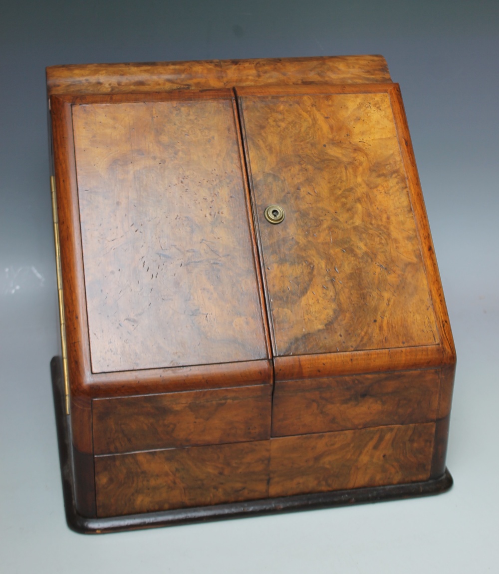A VICTORIAN WALNUT TABLE TOP STATIONARY CABINET, the twin hinged doors opening to reveal fully - Image 4 of 6