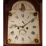 AN ANTIQUE MAHOGANY LONGCASE CLOCK WITH PAINTED ARCHED DIAL AND EIGHT DAY MOVEMENT - B. KING -