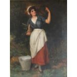 W. OLIVER. Late 19th / early 20th century English school, study of a milkmaid with stool and