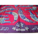 A VINTAGE HERMES 'RHYTONS' SILK SCARF, designed by Karin Swildens, depicts various ancient Greek