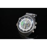 OMEGA - A 1970'S FLIGHTMASTER CHRONOGRAPH WRIST WATCH, with blue and green dial and arms ,