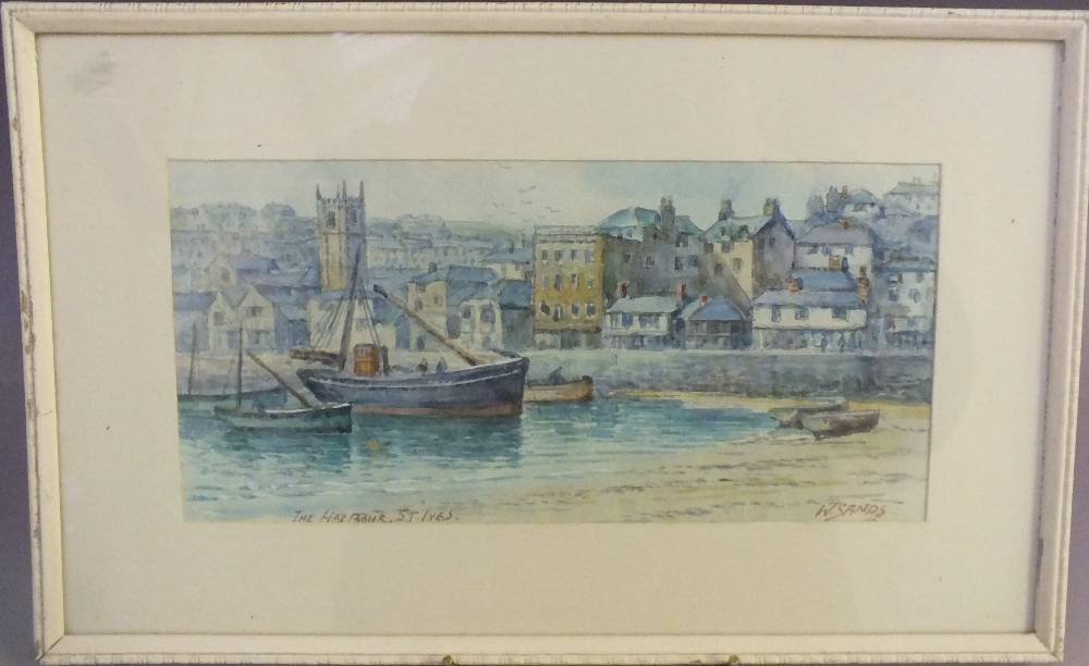 W. SANDS. A 20th century harbour scene, 'The Harbour St. Ives', signed lower right, watercolour, - Image 2 of 6