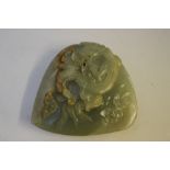 A CHINESE JADE DRAGON, L 11 cm, W 12 cm