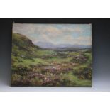 TOW WERN. Early 20th century British school, impressionist moorland landscape, mountains beyond,