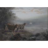 FREDERICK HANCOCK (act. 1894). Highland cattle, signed lower left, watercolour, gilt framed and